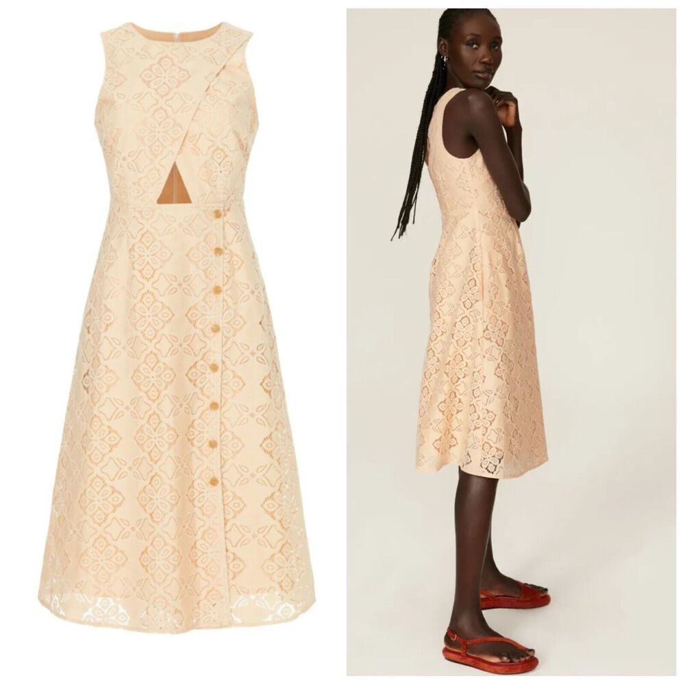 Pamela Love Antique Lace Dress w Pockets Midi Woven Cotton Cutout XS NEW